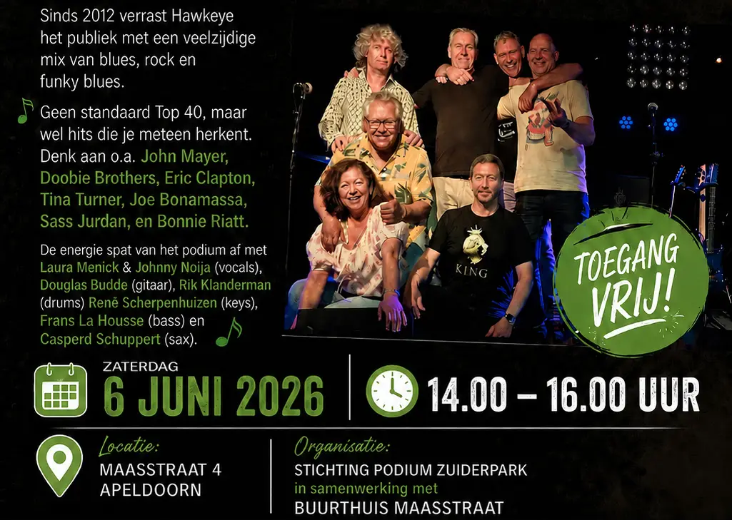 Live optreden van de rockband Hawkeye op Podium Zuiderpark