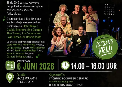 Live optreden van de rockband Hawkeye op Podium Zuiderpark