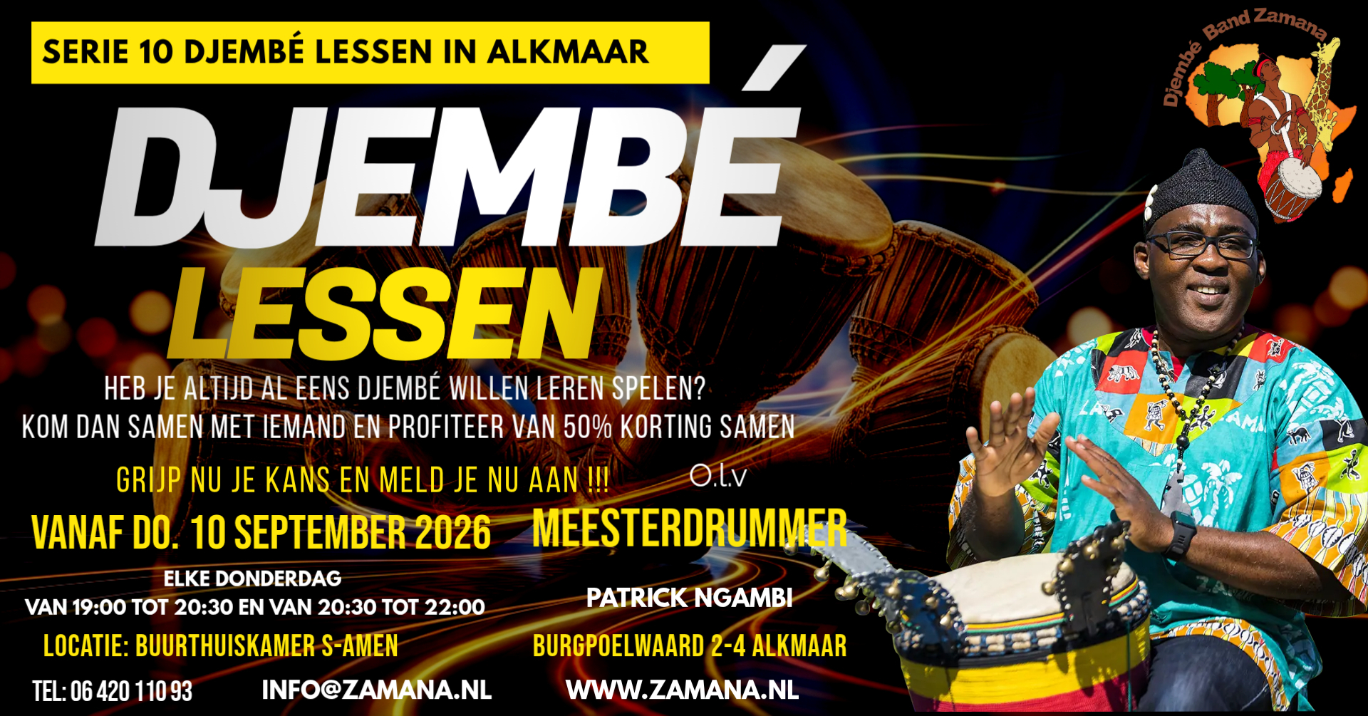 Djembélessen met Patrick Ngambi