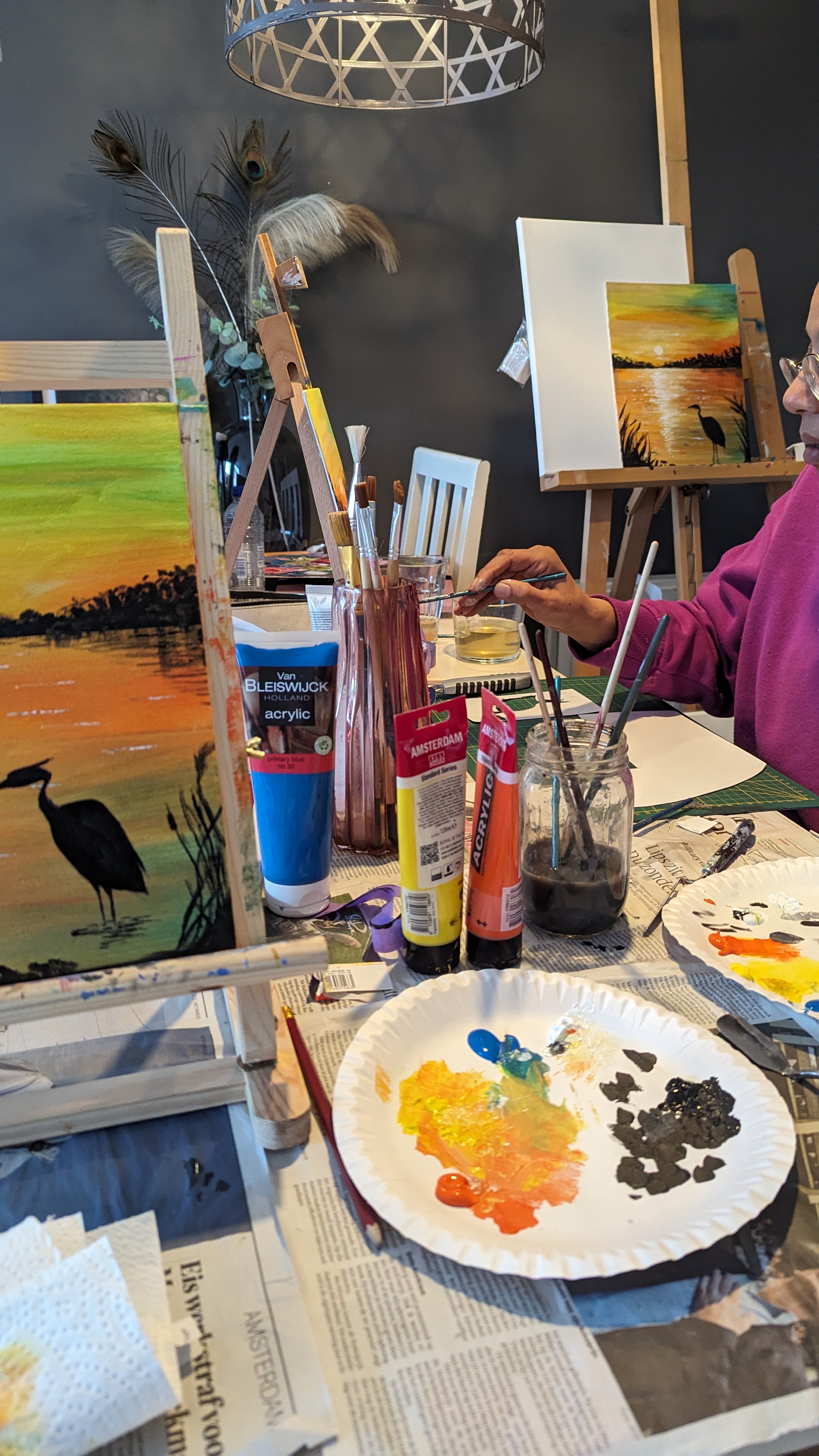 Paint & Sip Workshop, Schilder een Reiger bij PaintCafé 